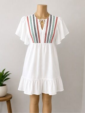 Knox Rose White Embroidered Boho Mini Dress XS